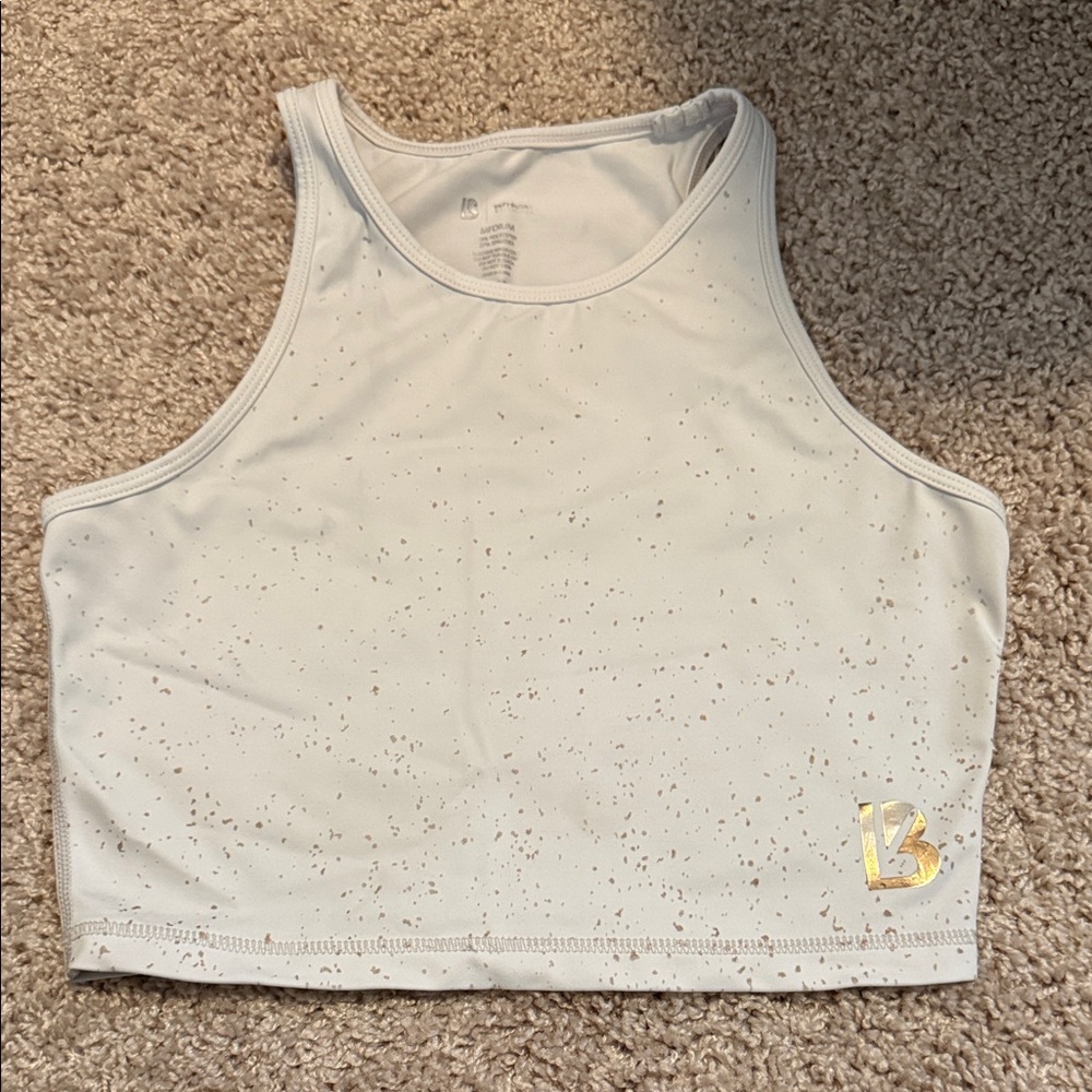 BuffBunny White Crop Top with Gold Accents